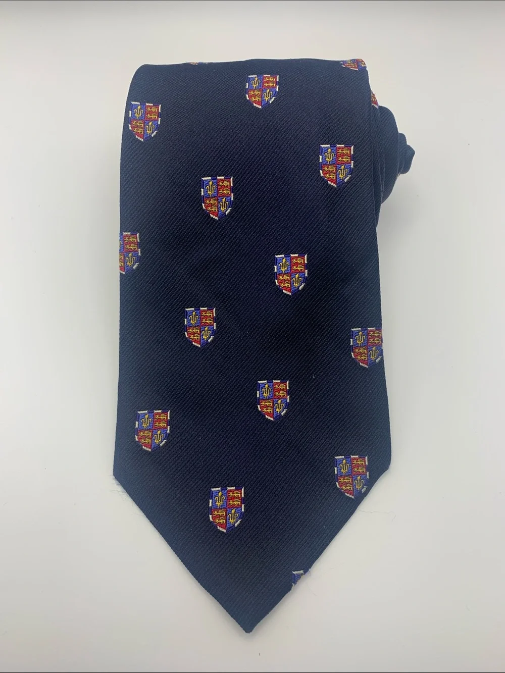 Polo Ralph Lauren Navy Silk Tie with Multicolor Crest Motif